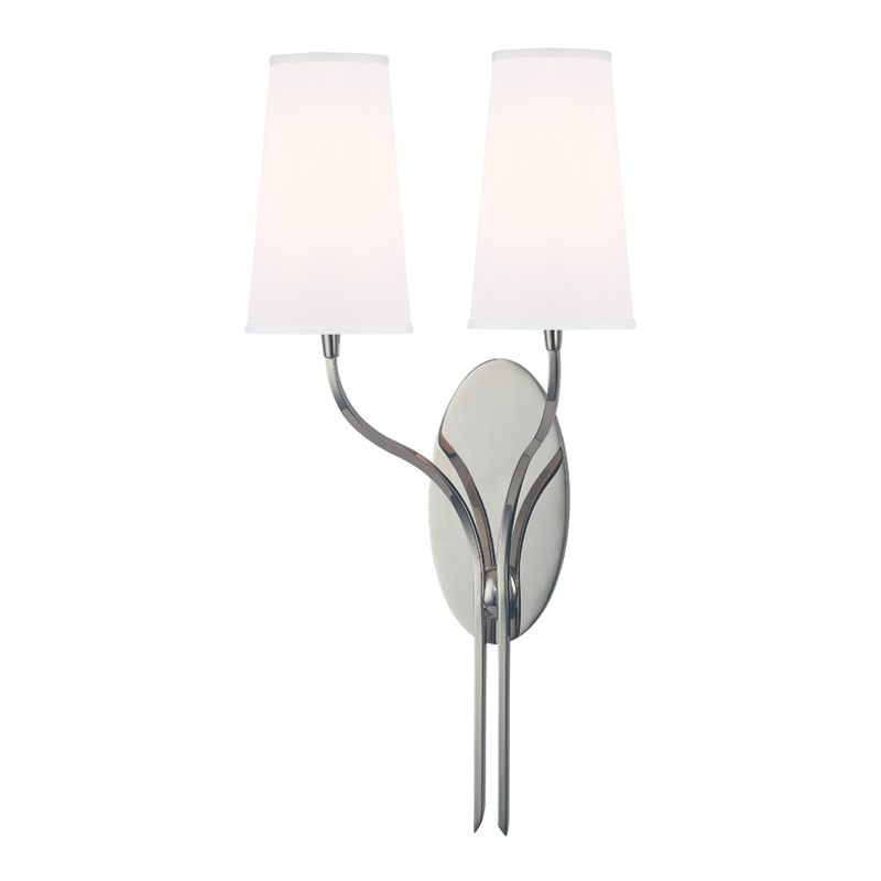 Rutland Wall Sconce 12" in polished nickel shown from a second angle to highlight the arm curve and shade silhouette.