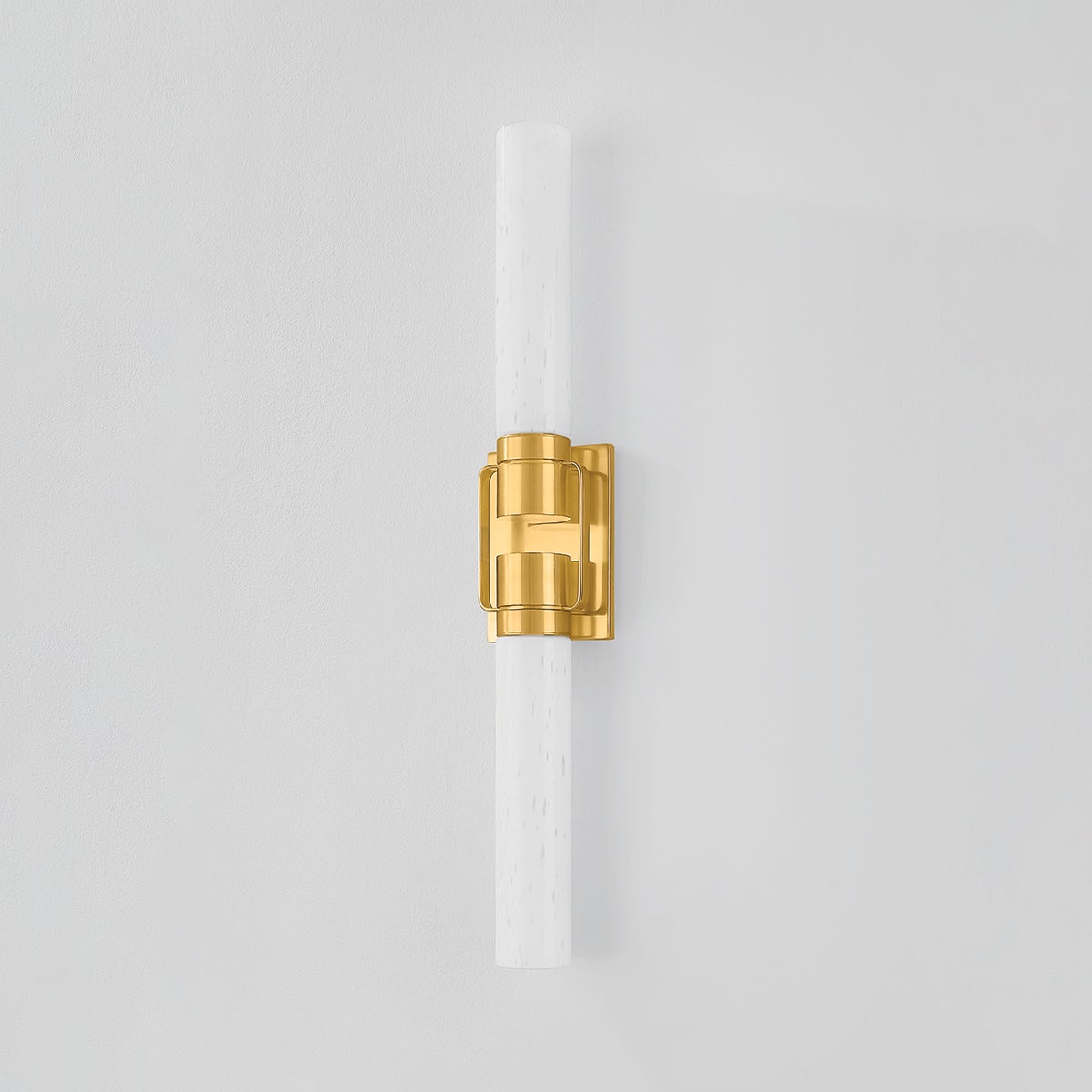 Glen Oaks Wall Sconce in aged brass shown from the front to reveal the arm curve and shade silhouette.
