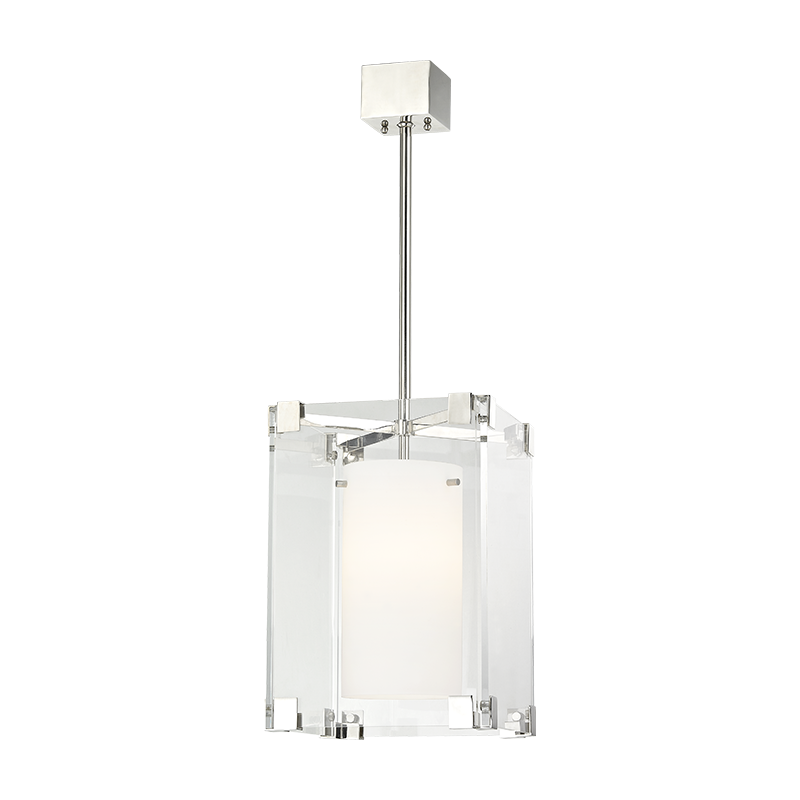 Achilles Pendant 13.25" in polished nickel shown from a second angle to highlight the shade shape and metal detail.