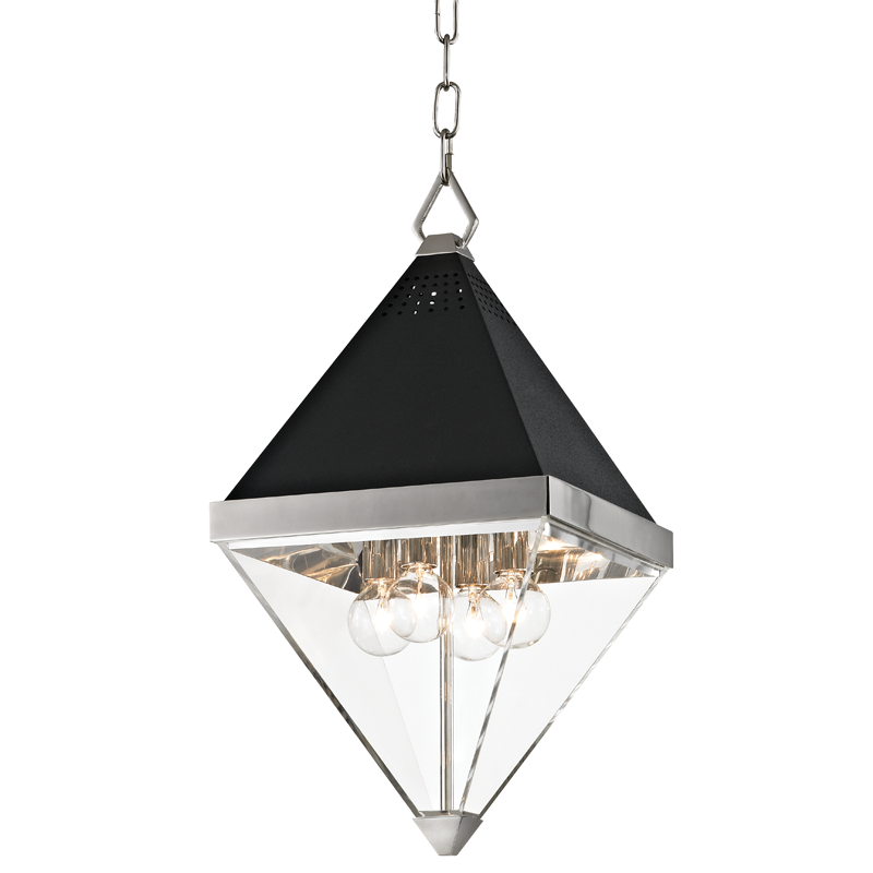 Coltrane Lantern 10" in polished nickel shown from a second angle to highlight the frame and glass panel detail.