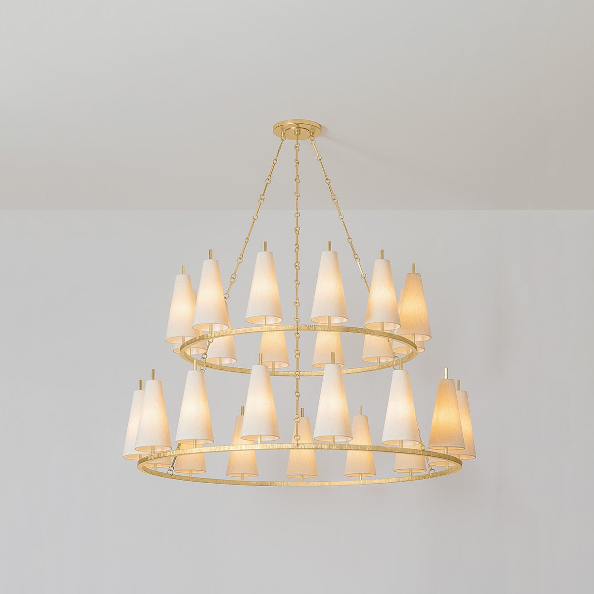Close-up of the Tirana Chandelier 54.75" x 31" showing the frame, arms, and shade detail.