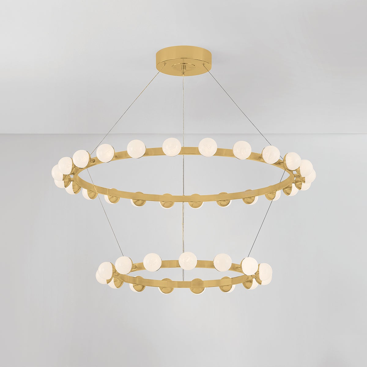 Linus Chandelier 45.25" x 12.5" shown from the front to reveal the frame, arms, and shade detail.