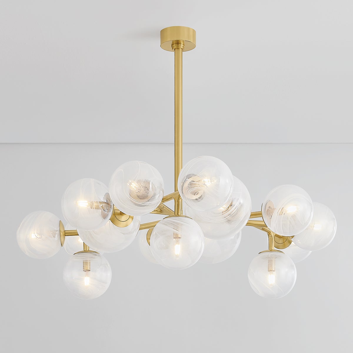Close-up of the Glasgow Chandelier 46" showing the frame, arms, and shade detail.