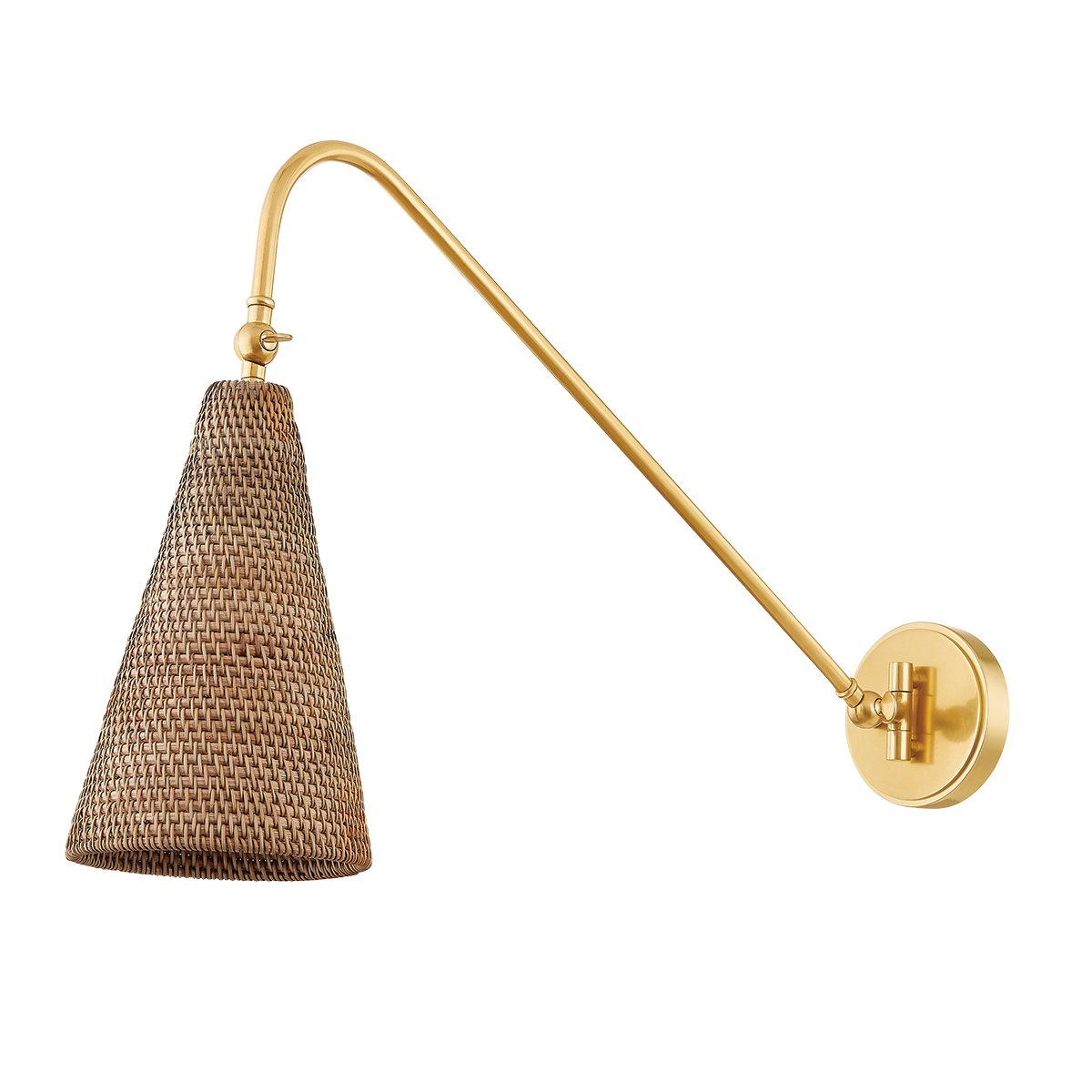 Averack Plug-In Sconce in aged brass — a Hudson Valley plug-in sconce for bedrooms, living rooms, and reading nooks at Laurie Yapp Home.