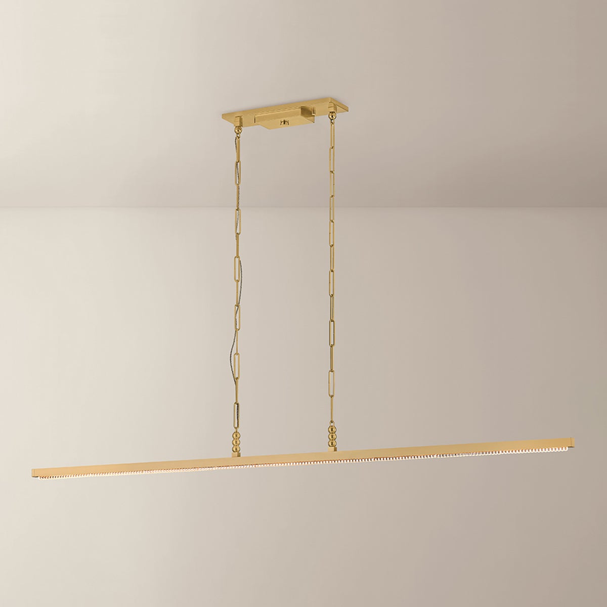 Cortina Linear shown from the front to reveal the extended frame and shade array.