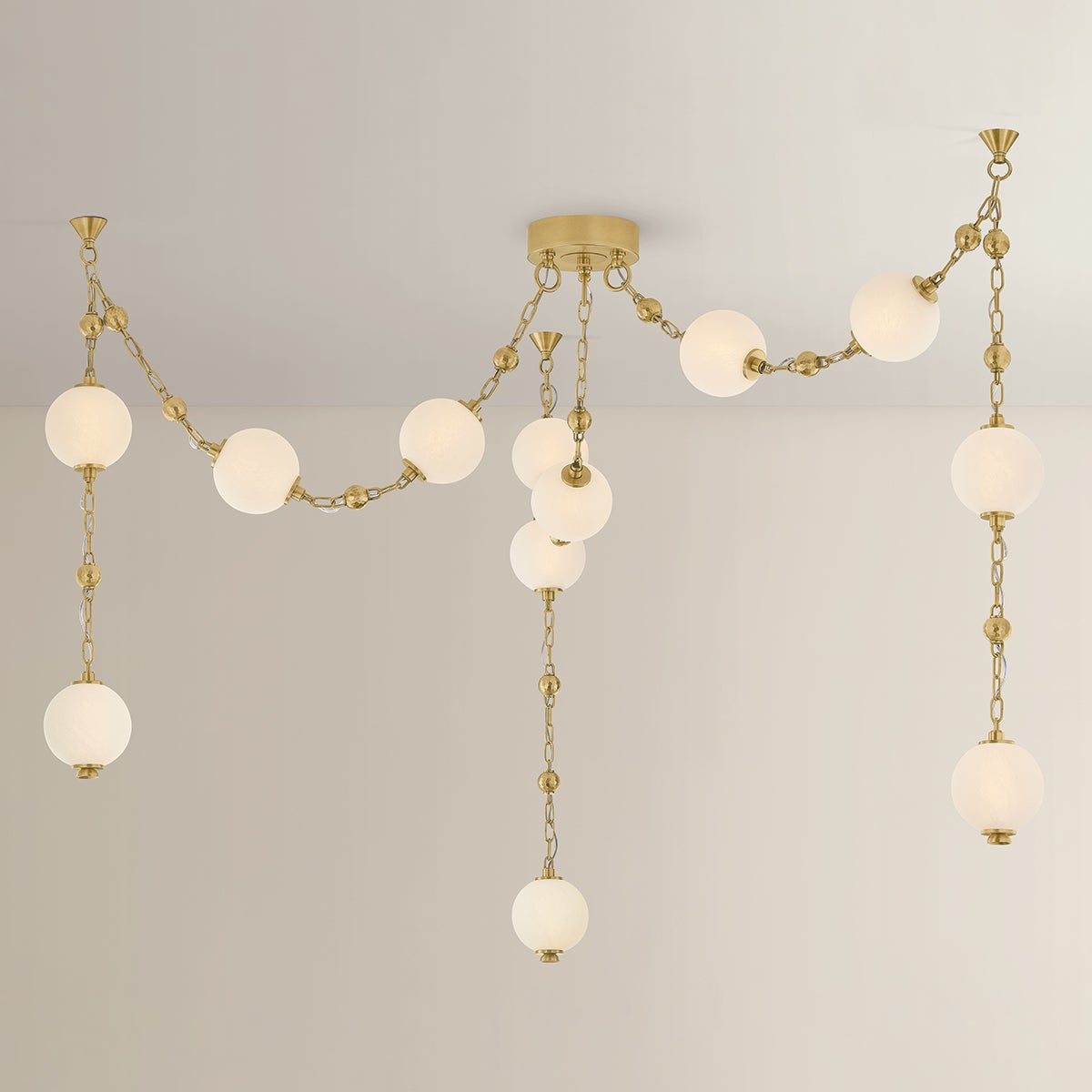 Corda Chandelier shown from the front to reveal the frame, arms, and shade detail.