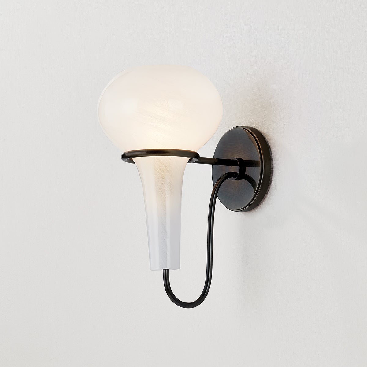 Close-up of the Adams Corner Wall Sconce showing the arm curve and shade silhouette.