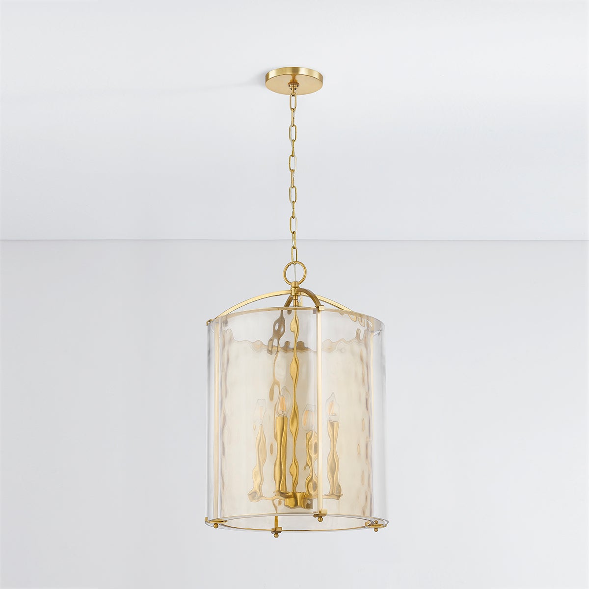 Ramsey Lantern 18" in aged brass shown from the front to reveal the frame and glass panel detail.