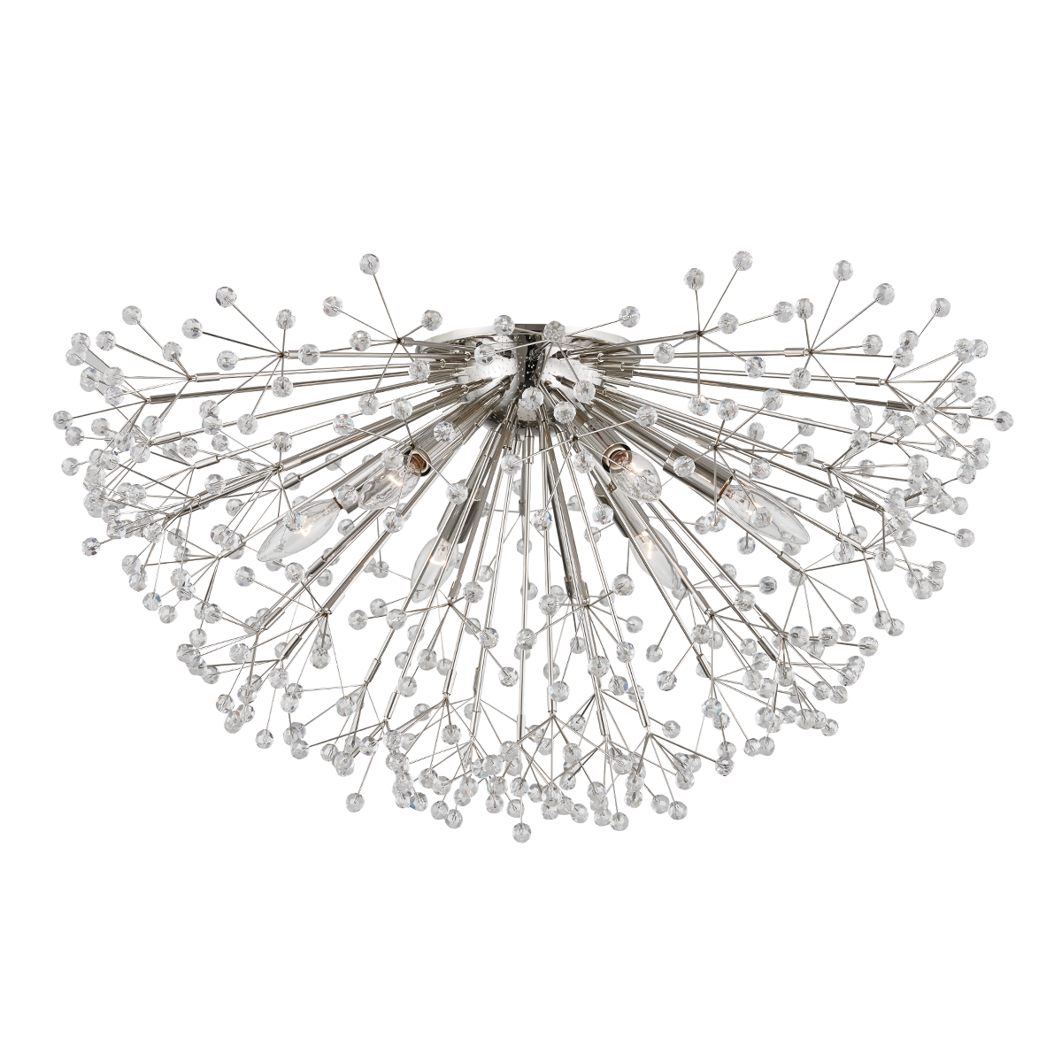 Dunkirk Semi Flush 30" in polished nickel shown from a second angle to highlight the shade profile and mounting canopy.