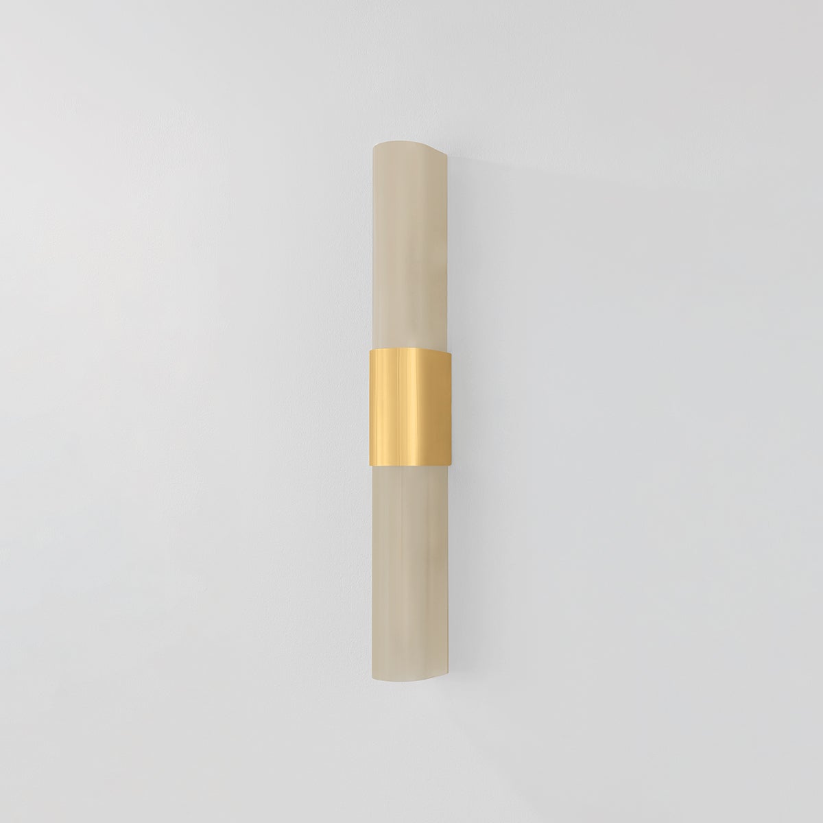 Somersville Wall Sconce 3.25" x 27.25" in aged brass shown from a second angle to highlight the arm curve and shade silhouette.