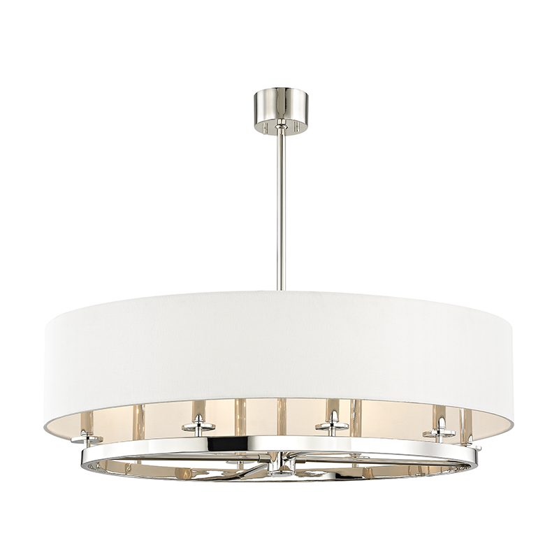 Durham Linear in polished nickel shown from the front to reveal the extended frame and shade array.
