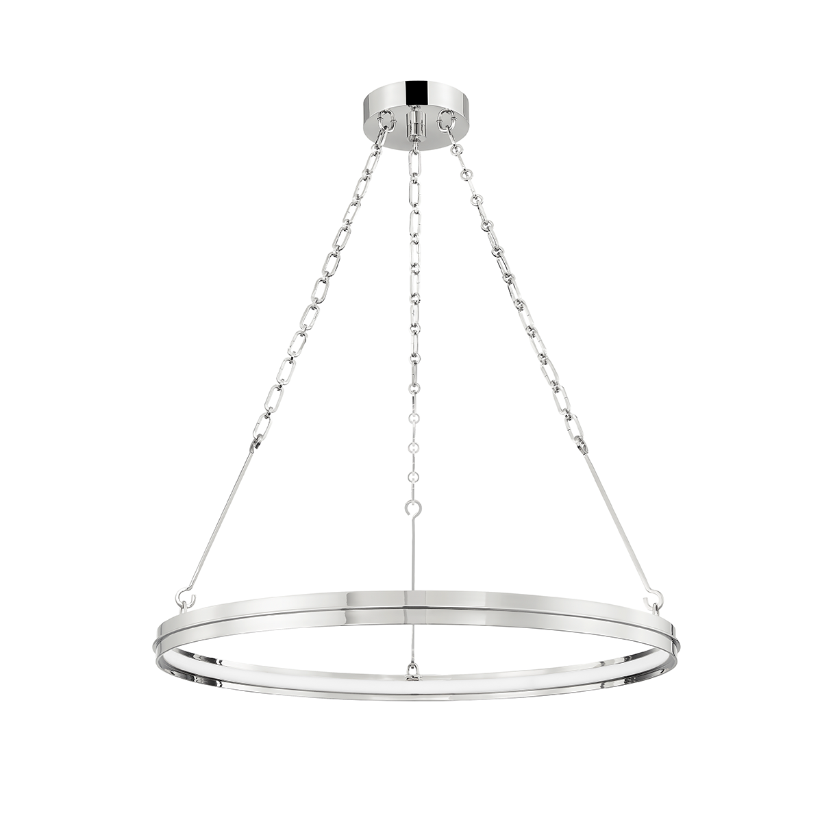 Rosendale Chandelier 28" in polished nickel shown from the front to reveal the frame, arms, and shade detail.