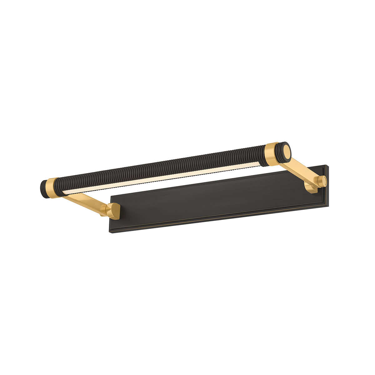 Duell Picture Light 18" in aged brass shown from a second angle to highlight the arm curve and shade proportion.