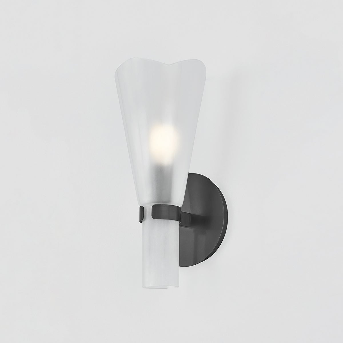 Close-up of the Pine Island Wall Sconce in dark bronze showing the arm curve and shade silhouette.