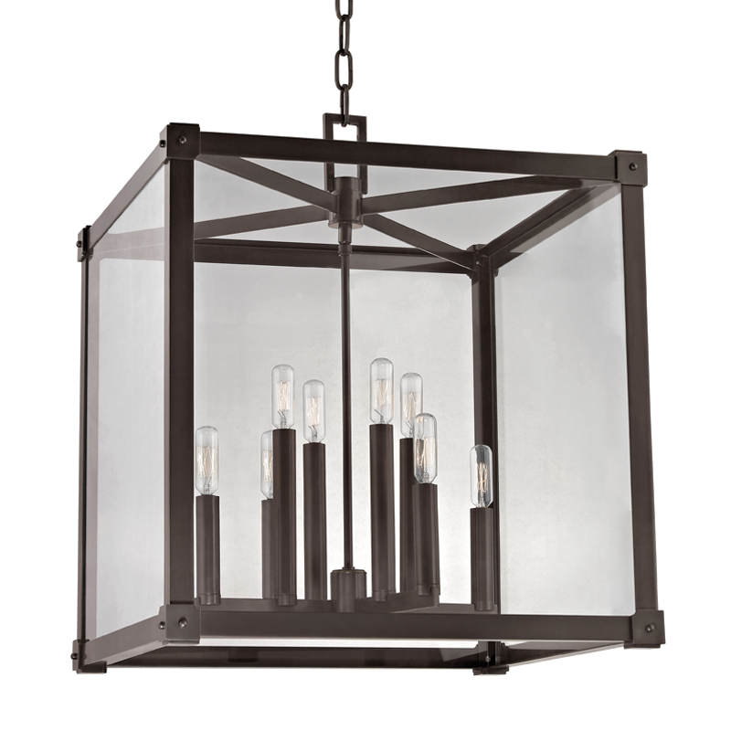Forsyth Lantern 20.25" in bronze shown from a second angle to highlight the frame and glass panel detail.