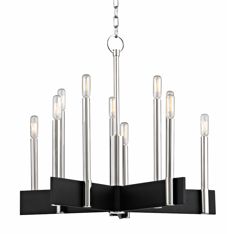Abrams Chandelier 24.75" in polished nickel shown from a second angle to highlight the frame, arms, and shade detail.