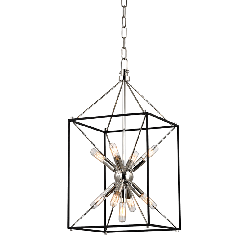 Glendale Lantern 12.25" in polished nickel shown from a second angle to highlight the frame and glass panel detail.