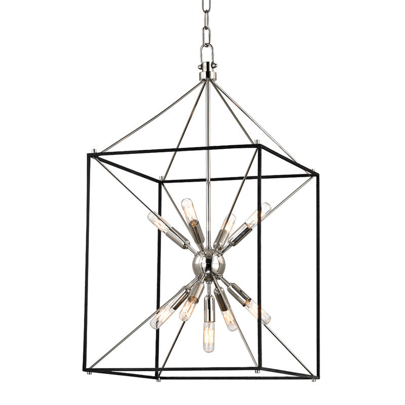 Glendale Lantern 16.25" in polished nickel shown from a second angle to highlight the frame and glass panel detail.