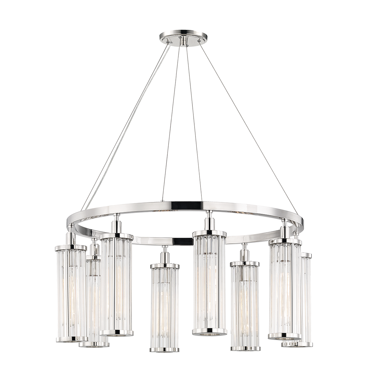 Marley Chandelier 31.25" in polished nickel shown from a second angle to highlight the frame, arms, and shade detail.