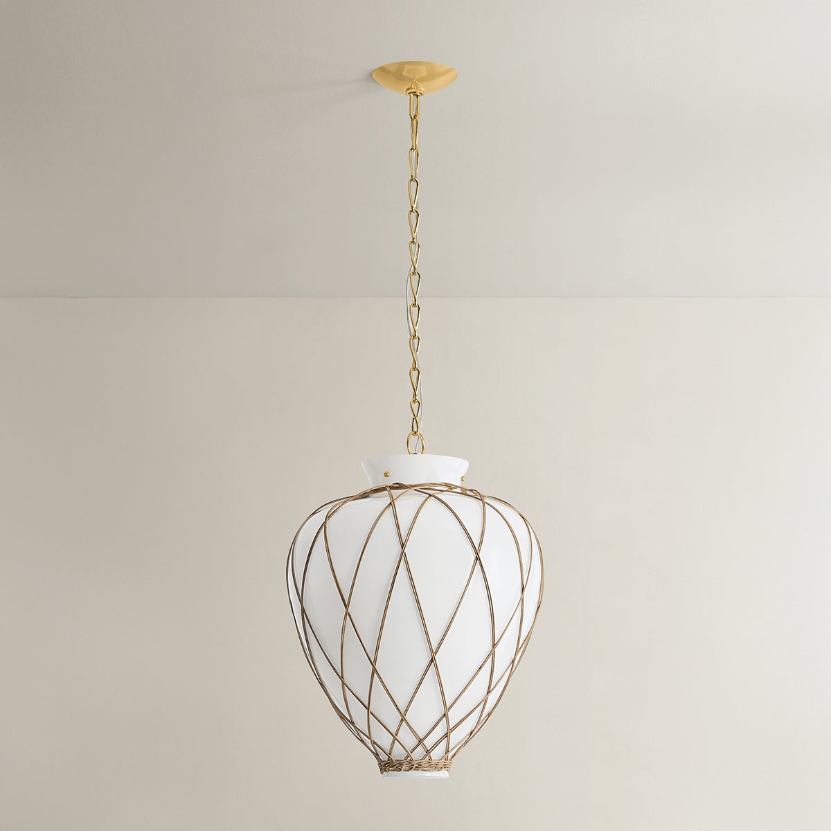 Apple Valley Pendant 17.25" in aged brass shown from a second angle to highlight the shade shape and metal detail.