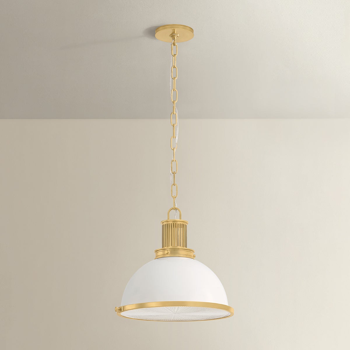 Close-up of the Pinesbridge Pendant 14.5" in aged brass showing the shade shape and metal detail.