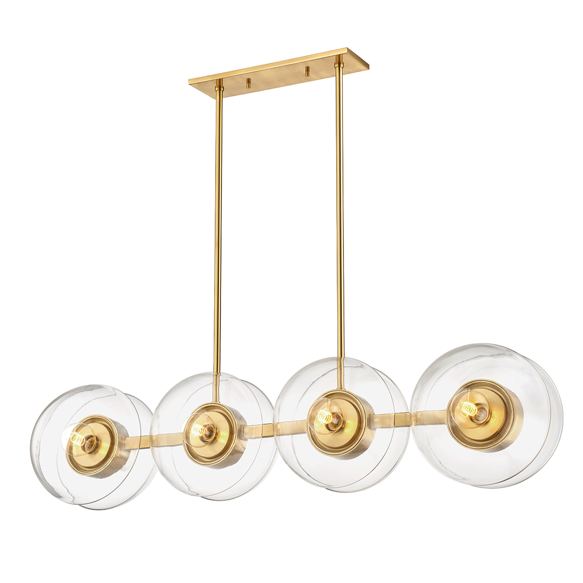 Kert Linear in aged brass — a Hudson Valley linear for dining rooms, kitchen islands, and long consoles at Laurie Yapp Home.