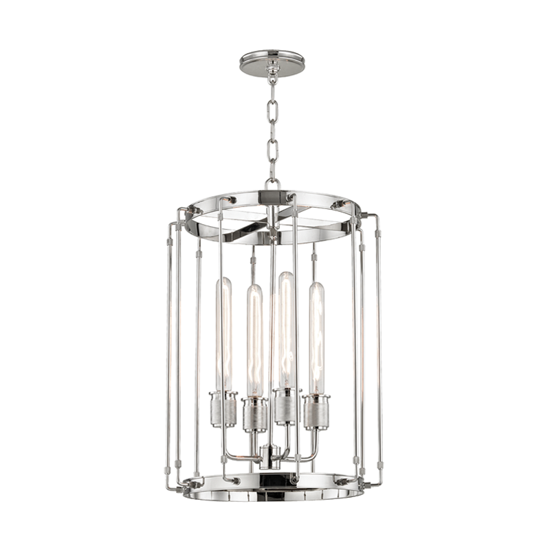 Hyde Park Lantern in polished nickel shown from a second angle to highlight the frame and glass panel detail.