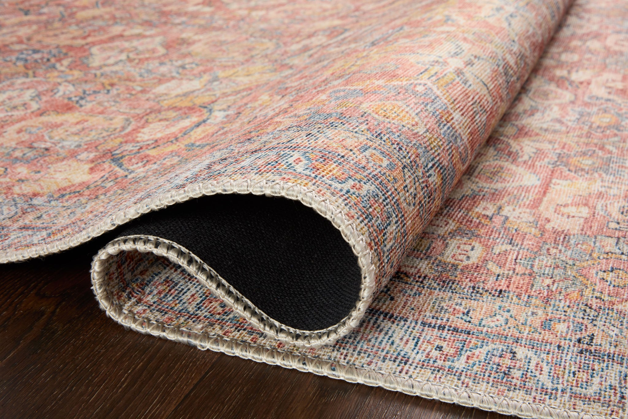 Close-up detail of the Adrian Rust / Denim showing its pile and weave.