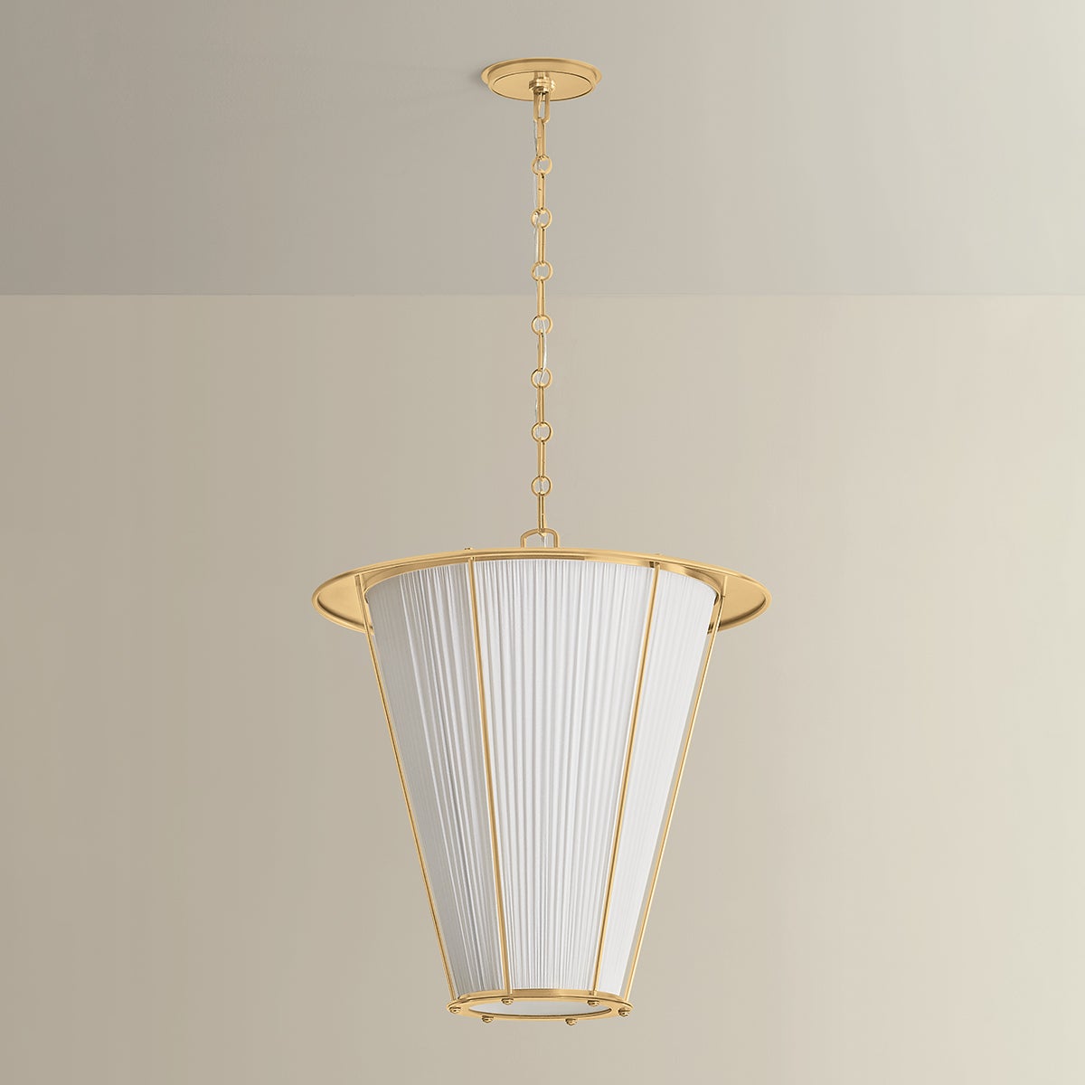 Ellsworth Lantern 22" in aged brass shown from the front to reveal the frame and glass panel detail.