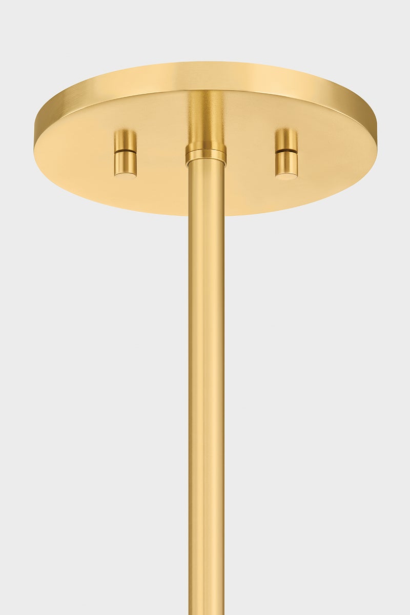 Atwood Chandelier 30" in aged brass shown from a second angle to highlight the frame, arms, and shade detail.