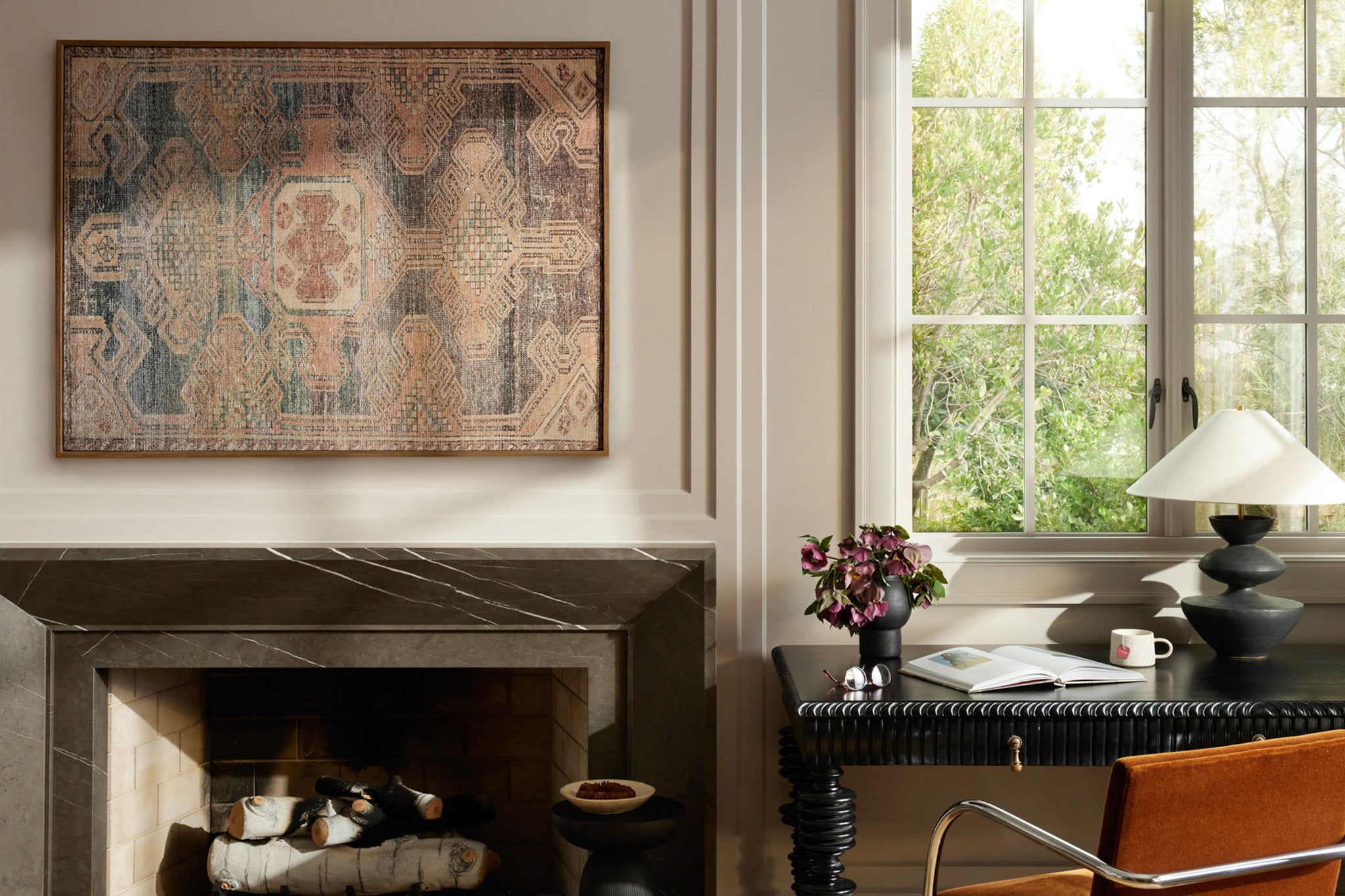 Saint Elizabeth Gold / Multi Rug Art shown from a different angle to reveal its pattern.