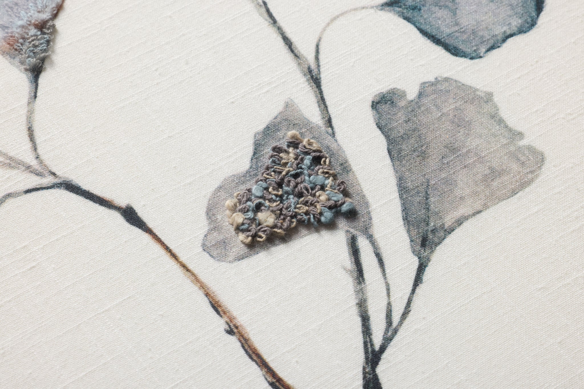 Ginkgo's Grace Dk. Grey Rug Art shown from a different angle to reveal its pattern.