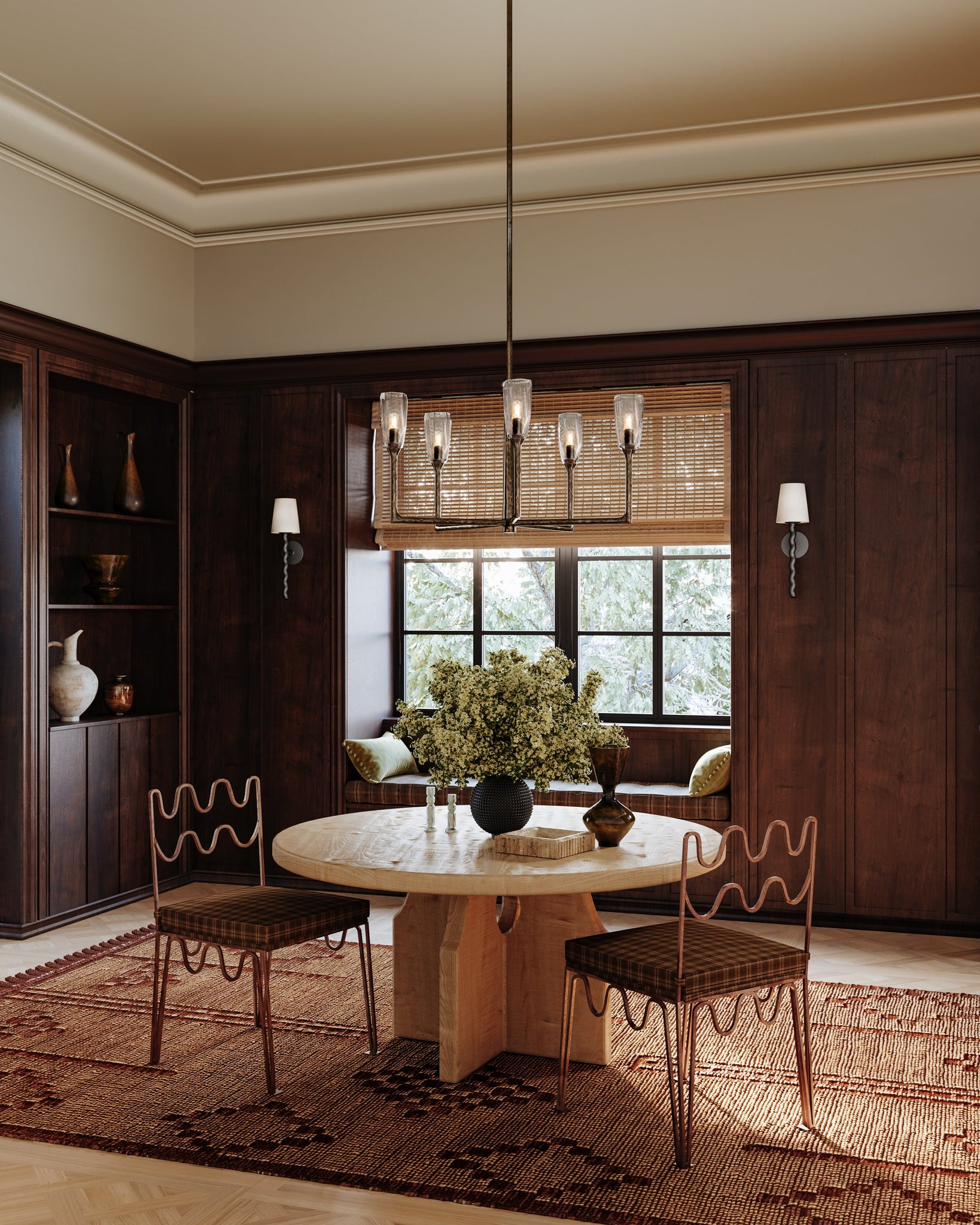 Lyle Chandelier 48" styled in an elegant dining room for warm, layered light at Laurie Yapp Home.