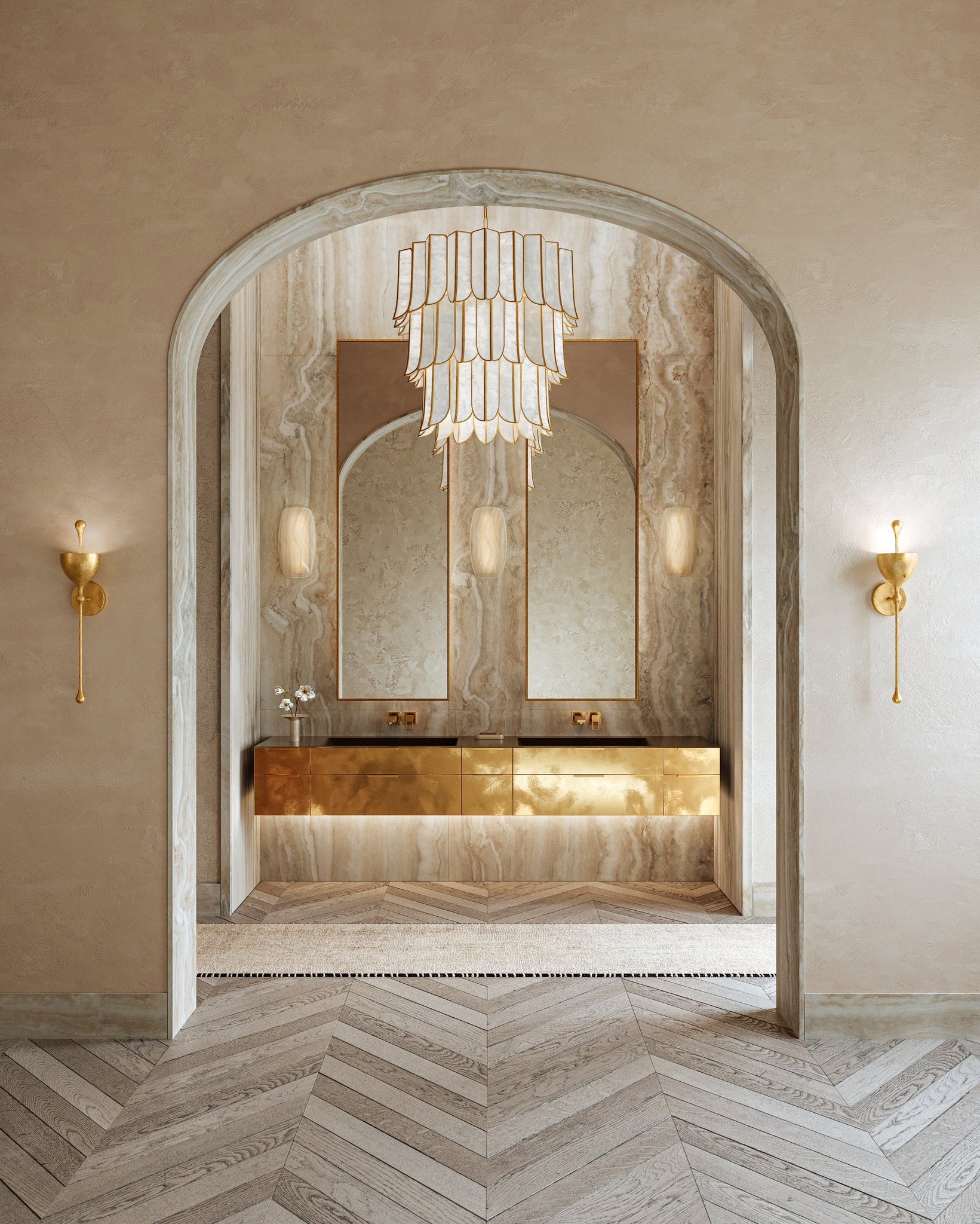 Cartagena Chandelier 31.5" styled in a two-story entry for warm, layered light at Laurie Yapp Home.