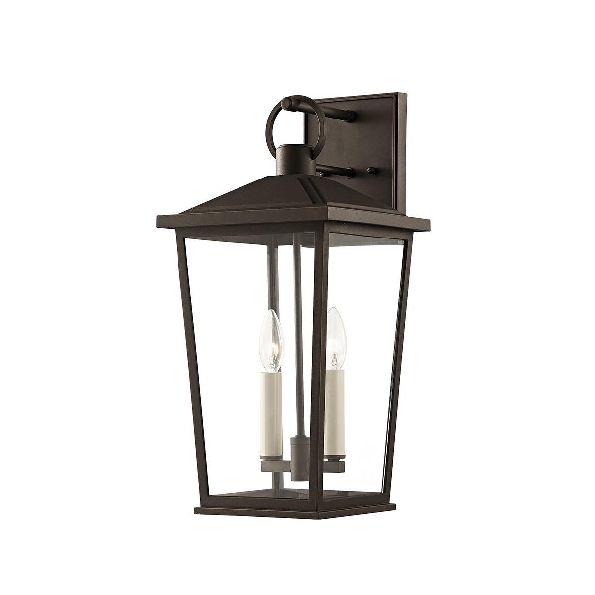 Soren Exterior Wall Sconce 9.5" x 20" shown from a second angle to highlight the arm curve and shade silhouette.