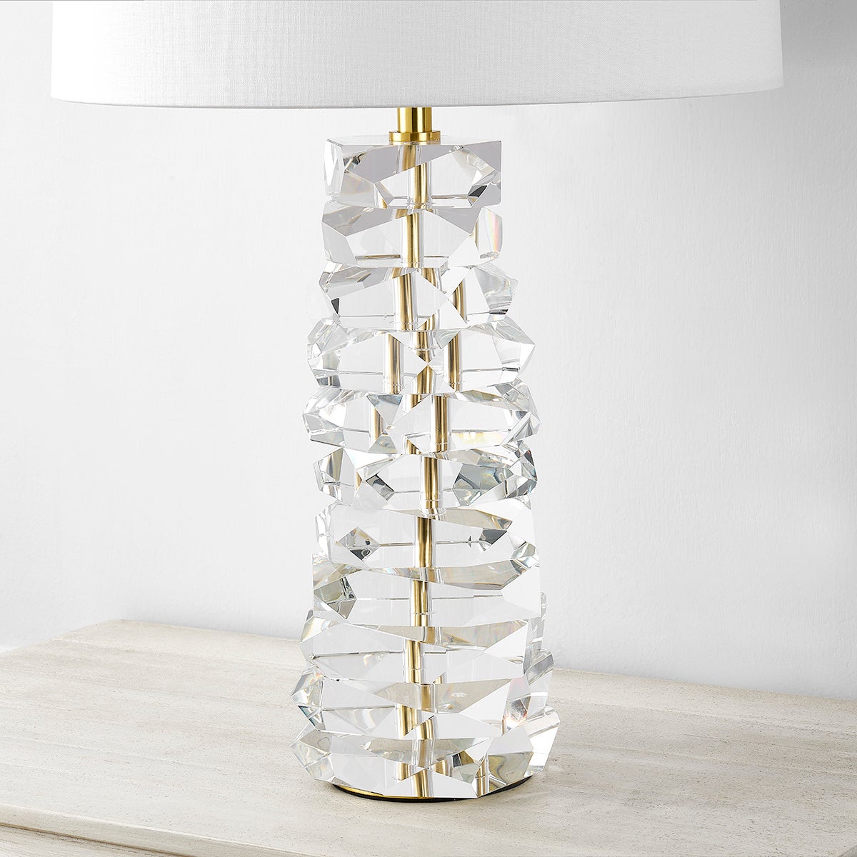 Bellarie Table Lamp in aged brass shown from the front to reveal the base and shade proportions.