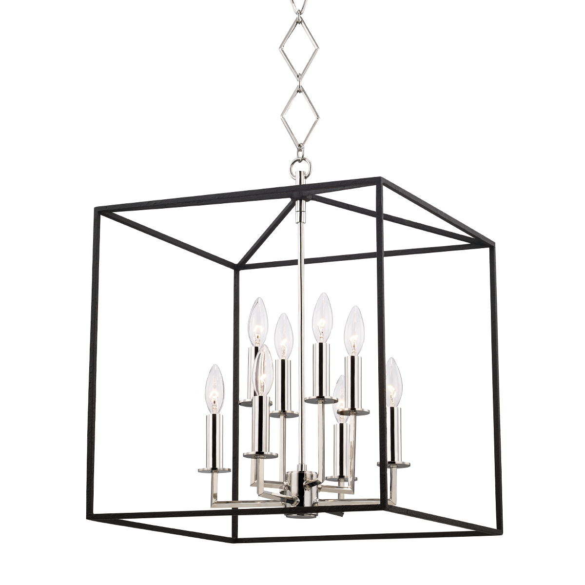 Richie Lantern 18.25" in polished nickel shown from a second angle to highlight the frame and glass panel detail.
