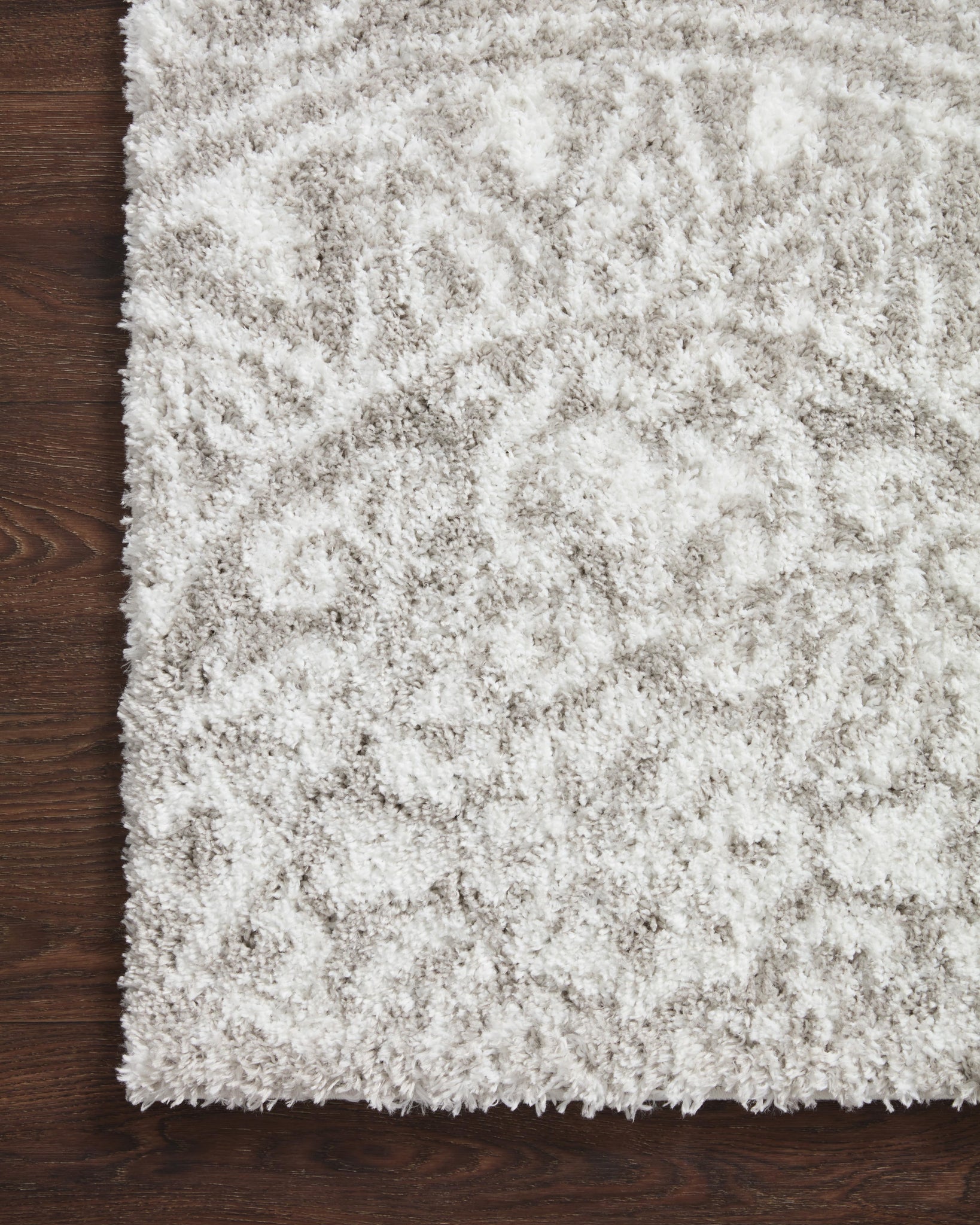 Bliss Shag Grey / White (Pattern 6) styled in a living room at Laurie Yapp Home.