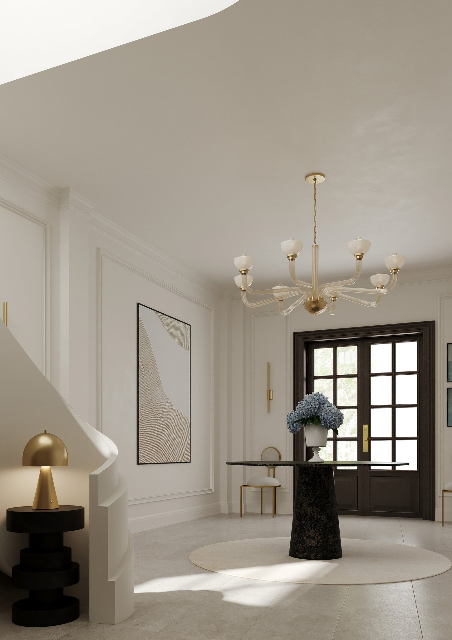 Hopkinton Rechargeable Table Lamp in aged brass styled in a curated interior for warm, layered light at Laurie Yapp Home.
