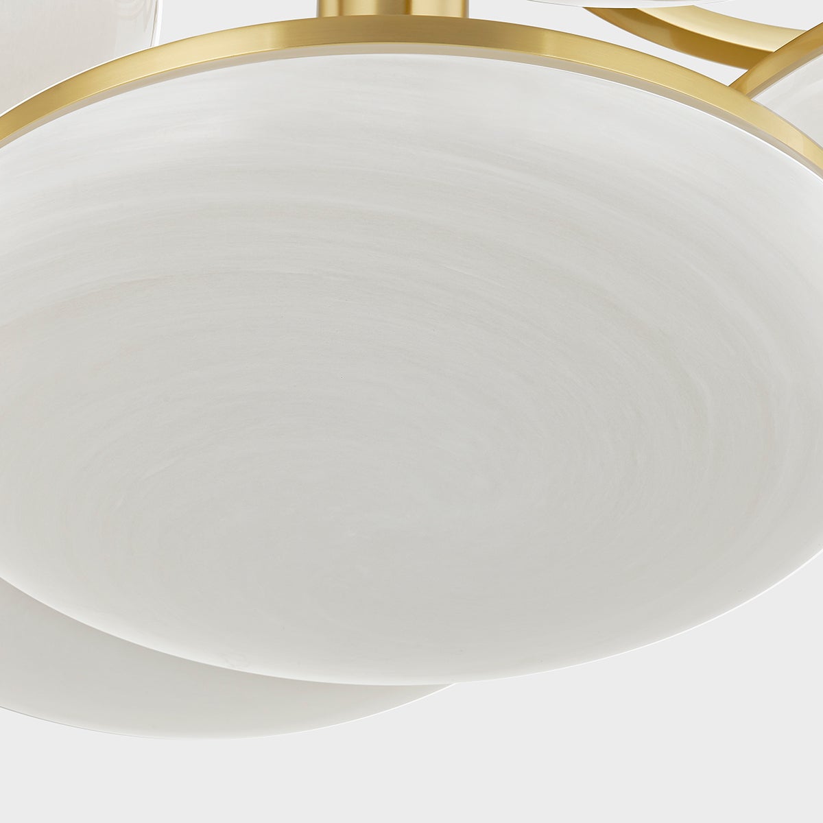Bregman Semi Flush in aged brass shown from the front to reveal the shade profile and mounting canopy.