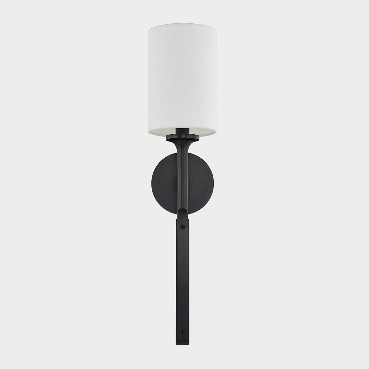 Close-up of the Brewster Wall Sconce in bronze showing the arm curve and shade silhouette.