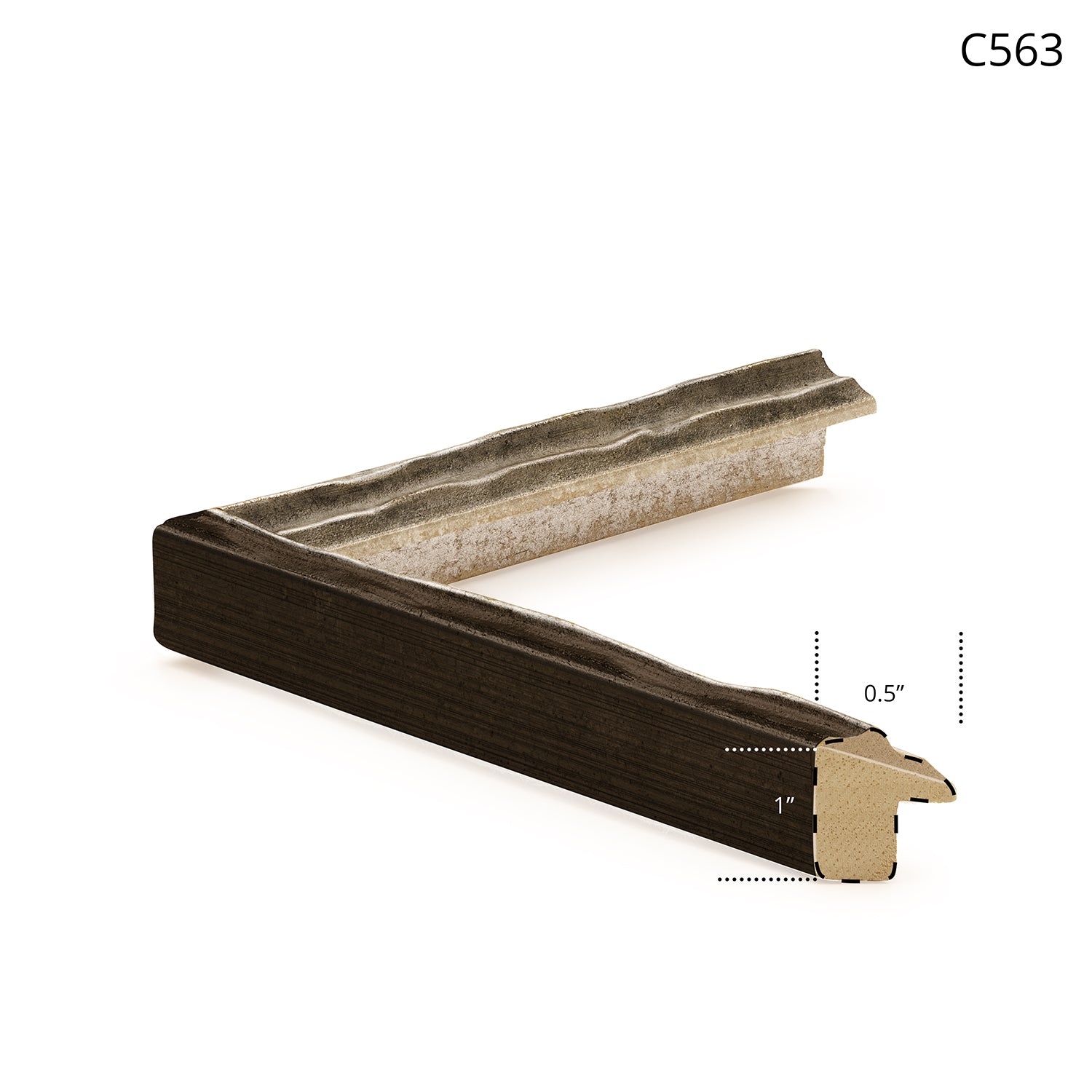 Dark wood picture frame with a textured finish, showcasing a classic design.
