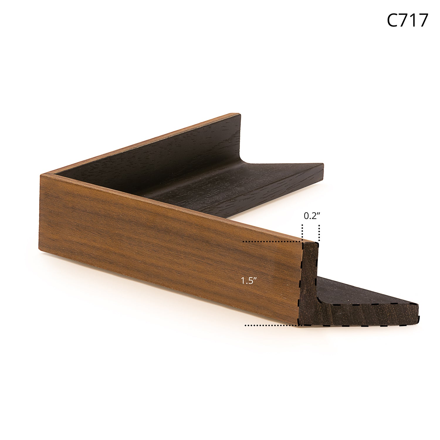 C717 wooden frame sample showing a rich brown finish with a sleek design.
