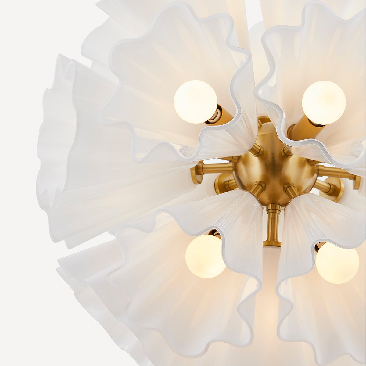 Capri Chandelier 24" in aged brass shown from a second angle to highlight the frame, arms, and shade detail.