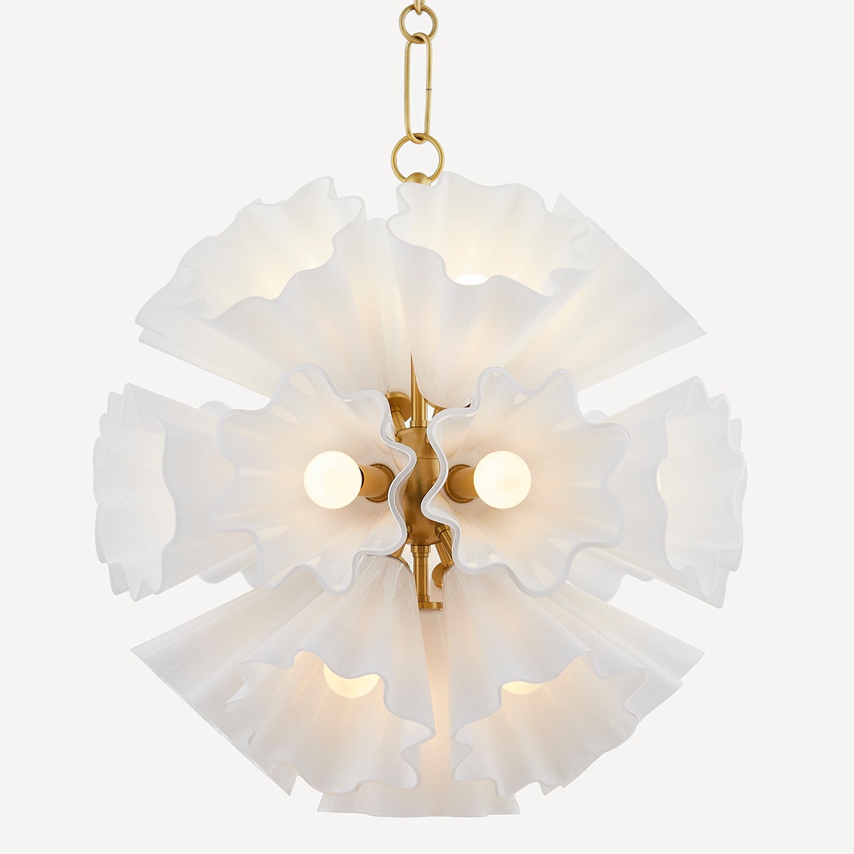 Capri Chandelier 24" in aged brass shown from the front to reveal the frame, arms, and shade detail.
