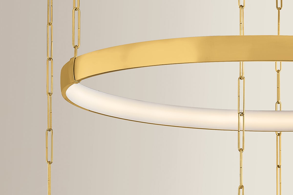 Close-up of the Chiasso Chandelier 55.5" showing the frame, arms, and shade detail.