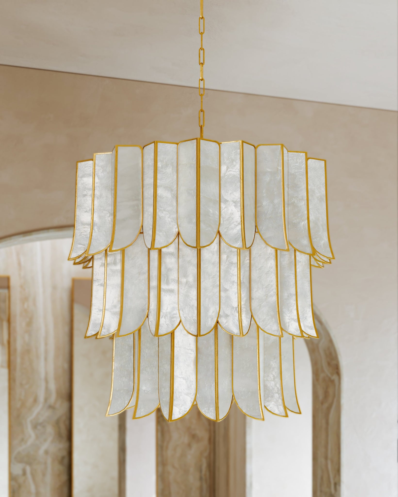 Cartagena Chandelier 31.5" styled in a formal living room for warm, layered light at Laurie Yapp Home.