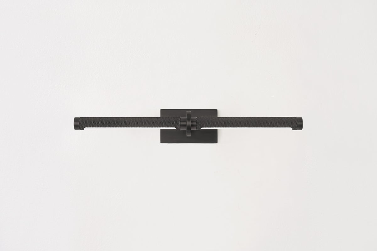 Close-up of the Deptford Picture Light 18" in dark bronze showing the arm curve and shade proportion.