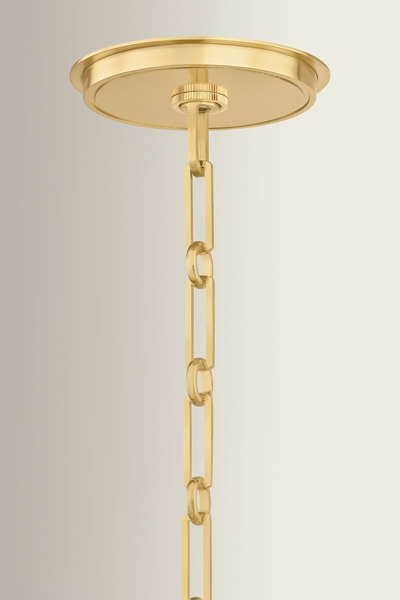 Ellsworth Lantern 22" in aged brass shown from a second angle to highlight the frame and glass panel detail.