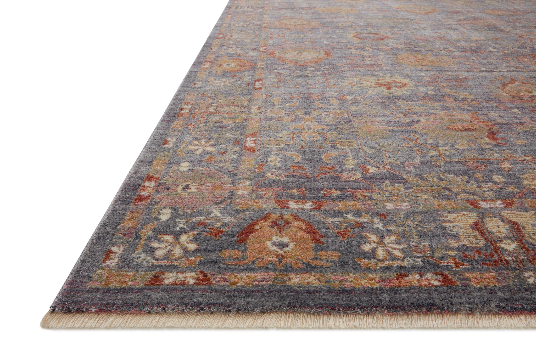 Side view of the Giada Grey / Multi rug.